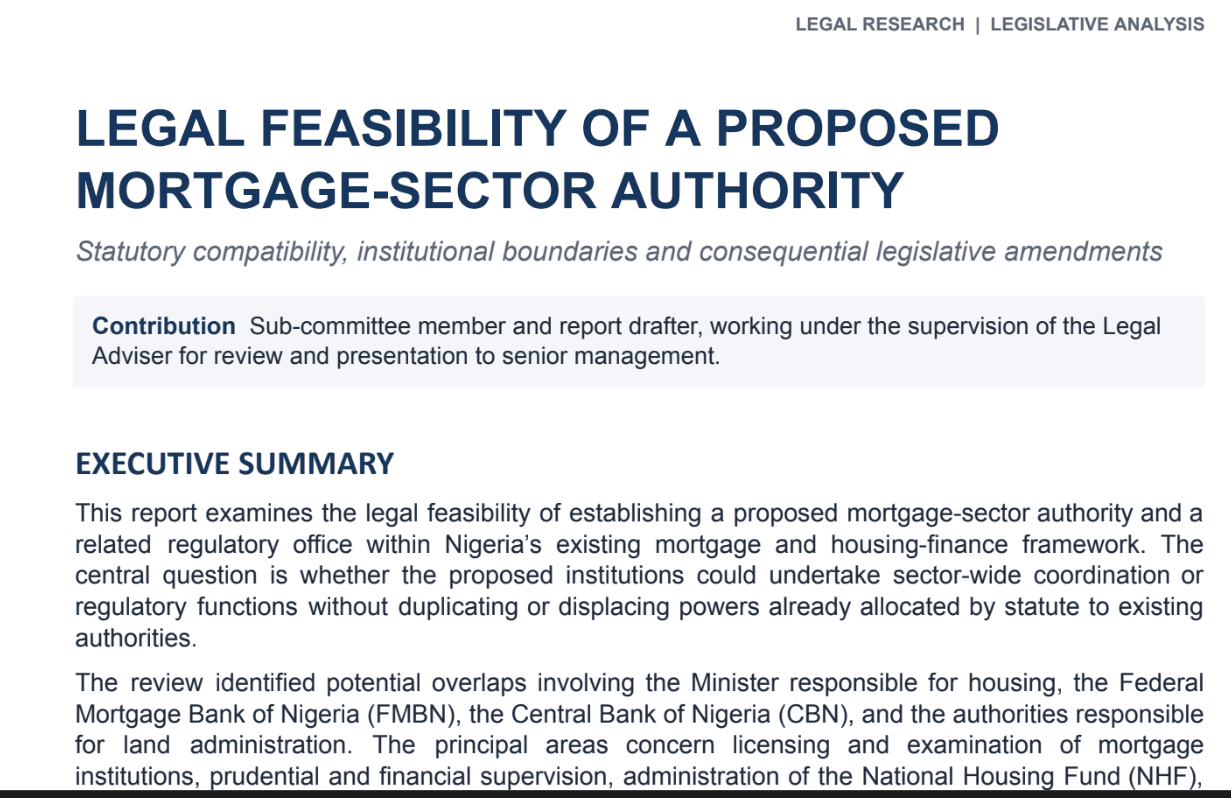 Legislative analysis of a proposed mortgage-sector authority